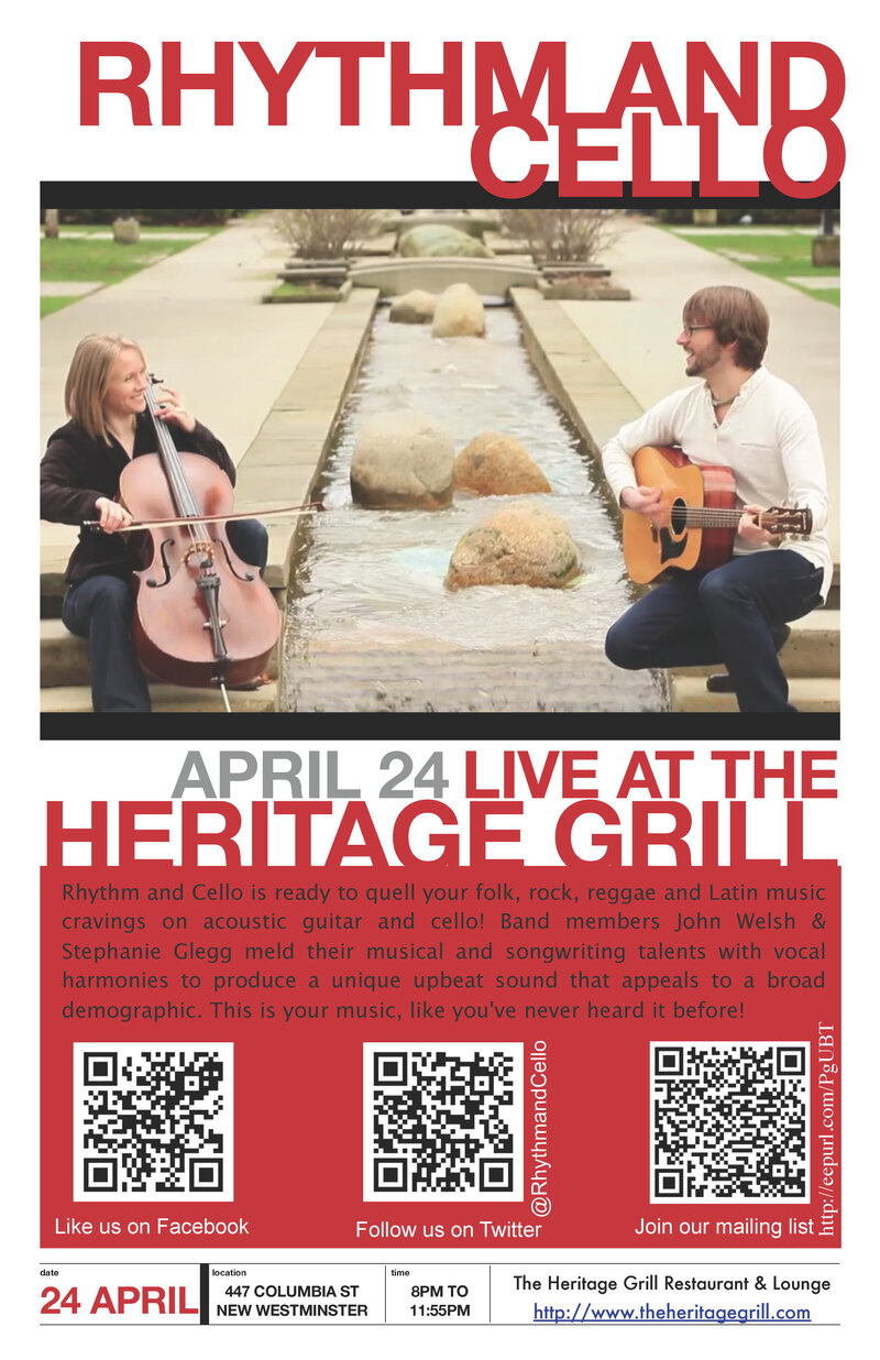 Rhythm and Cello @ The Heritage Grill Apr 24 2014 - May 9th @ The Heritage Grill