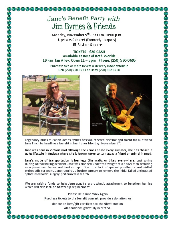 Jane's Benefit Party: Jim Byrnes Acoustic Band @ Upstairs Nov 5 2018 - May 7th @ Upstairs