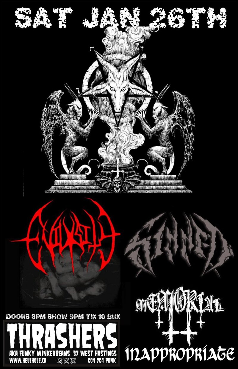Evilosity, Sinned, Memorial, inappropriate @ Funky Winker Beans Jan 26 2013 - May 9th @ Funky Winker Beans