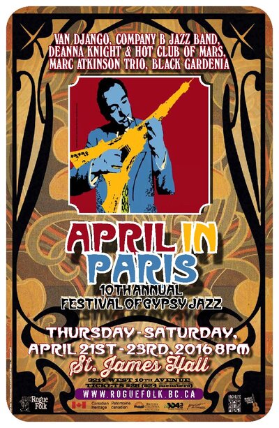 April in Paris: 10th Annual Gypsy Jazz Festival: Van Django, COMPANY B JAZZ BAND  @ St. James Community Hall Apr 21 2016 - May 6th @ St. James Community Hall