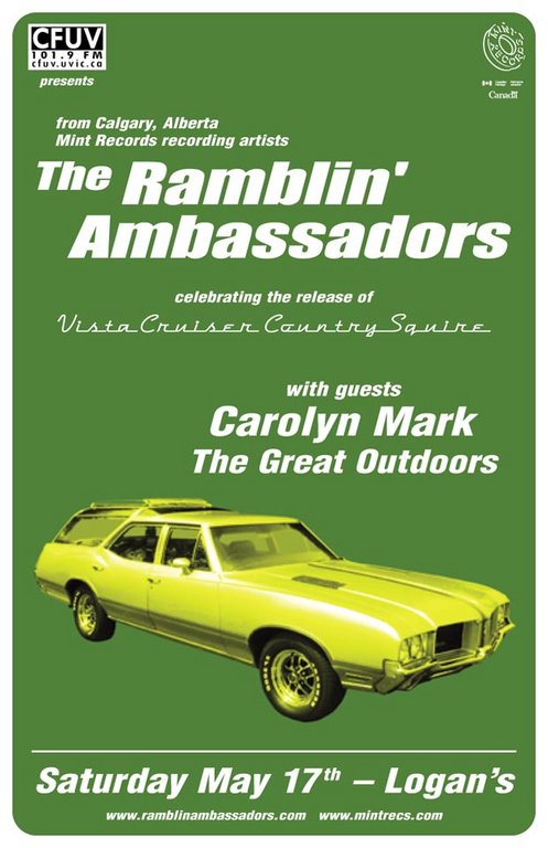 a CFUV FM presentation:: The Ramblin' Ambassadors, Carolyn Mark, The Great Outdoors @ Logan's Pub May 17 2008 - May 13th @ Logan's Pub