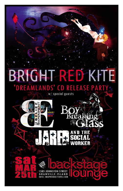 BRIGHT RED KITE CD Release Party: Bright Red Kite, Boy Breaking Glass, The Belief Experiment, Jared Fowler, Jared and the Social Worker @ Backstage Lounge Mar 25 2017 - May 8th @ Backstage Lounge