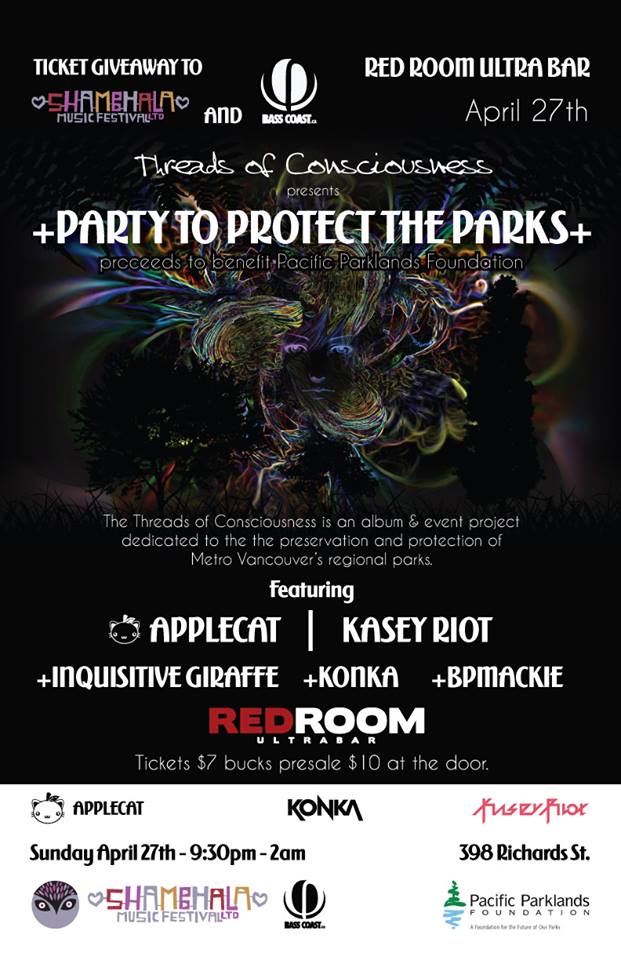 PARTY TO PROTECT THE PARKS featuring: Applecat, KASEY RIOT, KONKA, BPMACKIE, INQUISITIVE GIRAFFE @ The Red Room Apr 27 2014 - May 23rd @ The Red Room