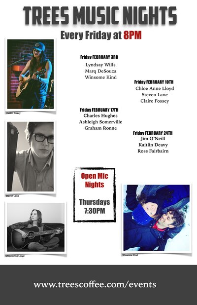 Kaitlin Deavy, Jim O'Neill, Ross Fairbairn @ Trees Organic Coffee - Granville Feb 24 2017 - May 6th @ Trees Organic Coffee - Granville
