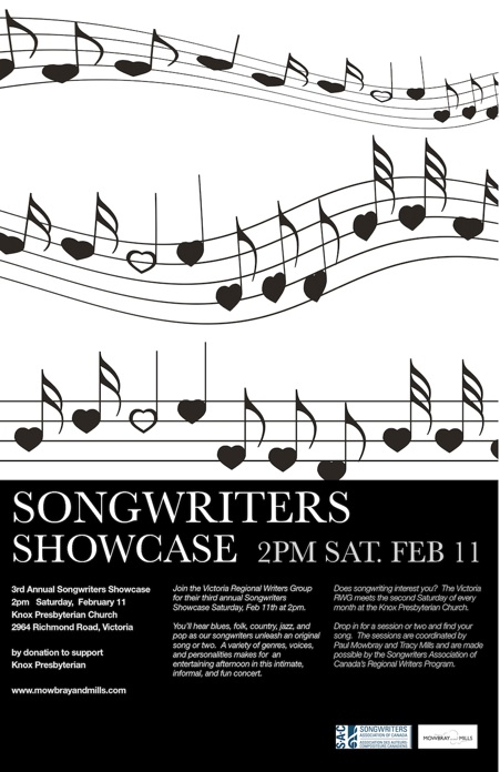 3r Annual Songwriters Showcase: 15 Songwriters VRWG @ Knox Presbyterian Church Feb 11 2012 - May 7th @ Knox Presbyterian Church
