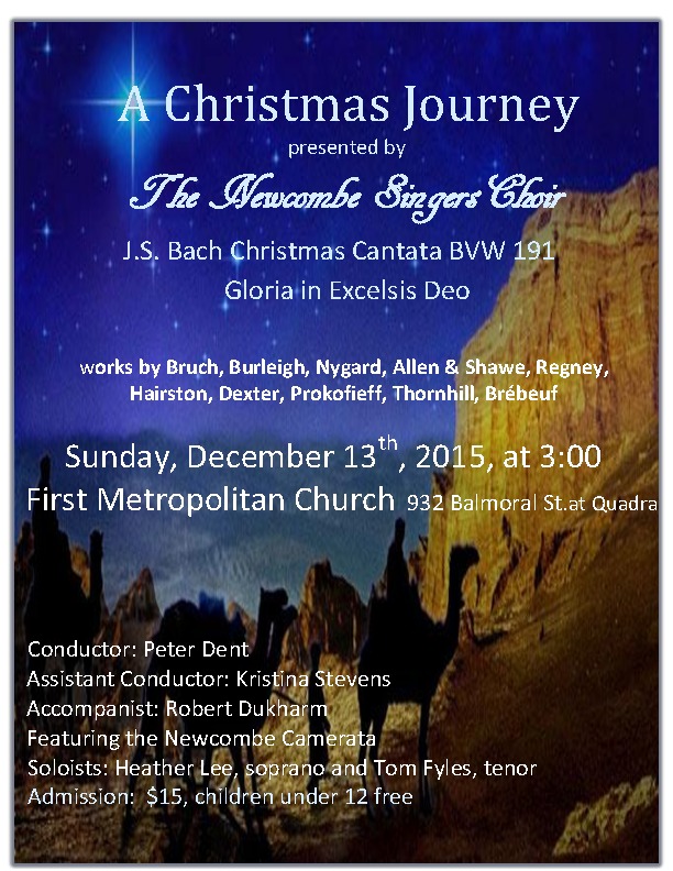 &ldquo;A Glorious Christmas Journey&rdquo;: Newcombe Singers, Newcombe Camerata Orchestra @ United Commons (First Metropolitan United Church) Dec 13 2015 - May 6th @ United Commons (First Metropolitan United Church)
