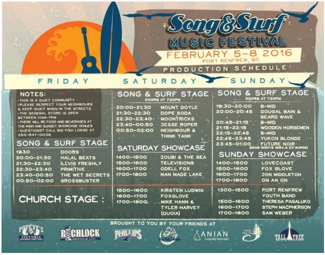 Song and Surf Showcase: Man Made Lake, Odell Fox, Televisions, Zoubi and the Sea @ Big Fish Longe Feb 6 2016 - May 6th @ Big Fish Longe