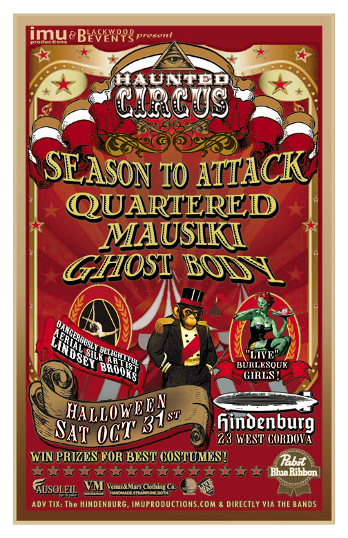 HAUNTED CIRCUS!: SEASON TO ATTACK, Ghost Body, Mausiki, Quartered @ The Hindenburg Oct 31 2015 - May 7th @ The Hindenburg