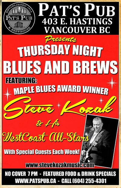 Thursday Night Blues & Brews: Steve Kozak @ Pat's Pub Oct 30 2014 - May 6th @ Pat's Pub