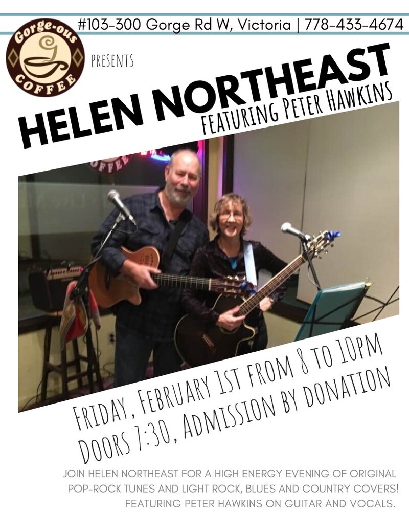 Pop/rock singer-songwriter: Helen Northeast, Peter Hawkins  (feature) @ Gorge-ous Coffee Feb 1 2019 - Jun 5th @ Gorge-ous Coffee