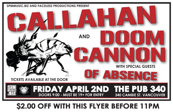Pub 340 Rock Series: Callahan, Doom Cannon, Of Absence @ Pub 340 Apr 2 2010 - May 6th @ Pub 340