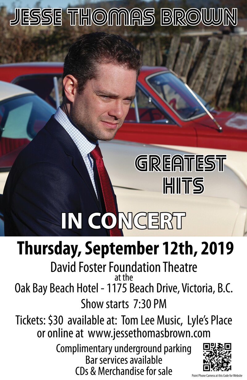 "Greatest Hits" in Concert: Jesse Thomas Brown @ David Foster Foundation Theatre - 1175 Beach Drive Sep 12 2019 - May 6th @ David Foster Foundation Theatre - 1175 Beach Drive