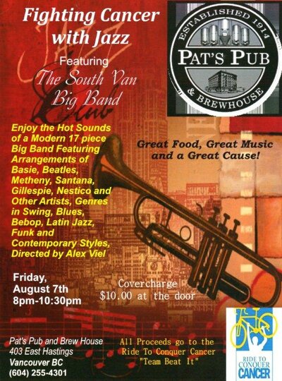 Fighting Cancer with Jazz: South Van Big Band @ Pat's Pub Aug 7 2015 - May 7th @ Pat's Pub