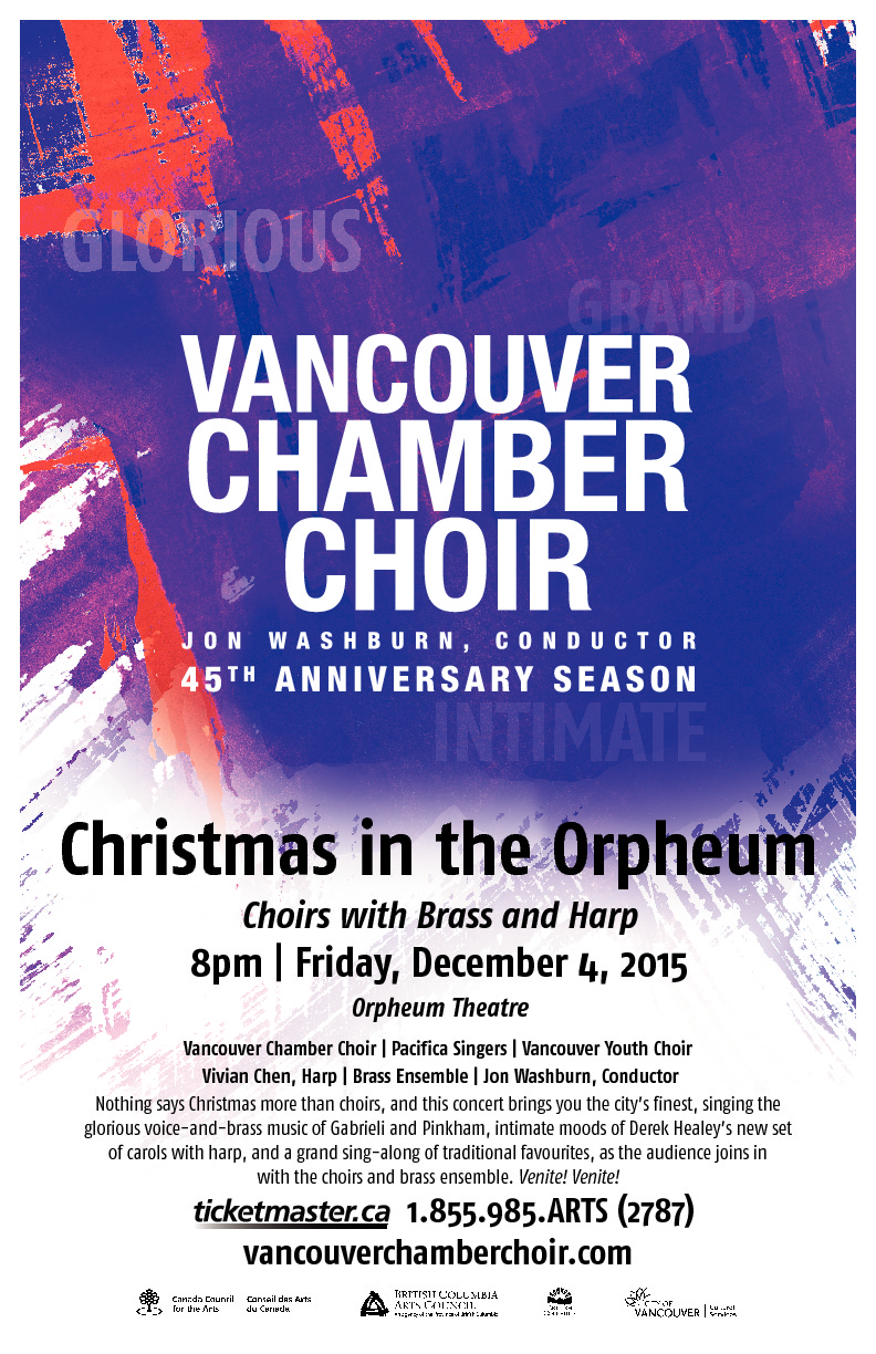 CHRISTMAS Renaissance, Baroque & Carols: Vancouver Chamber Choir, Pacifica Singers, Vancouver Youth Choir, Vivian Chen, Harp, Touch of Brass Octet @ The Orpheum Dec 4 2015 - May 10th @ The Orpheum