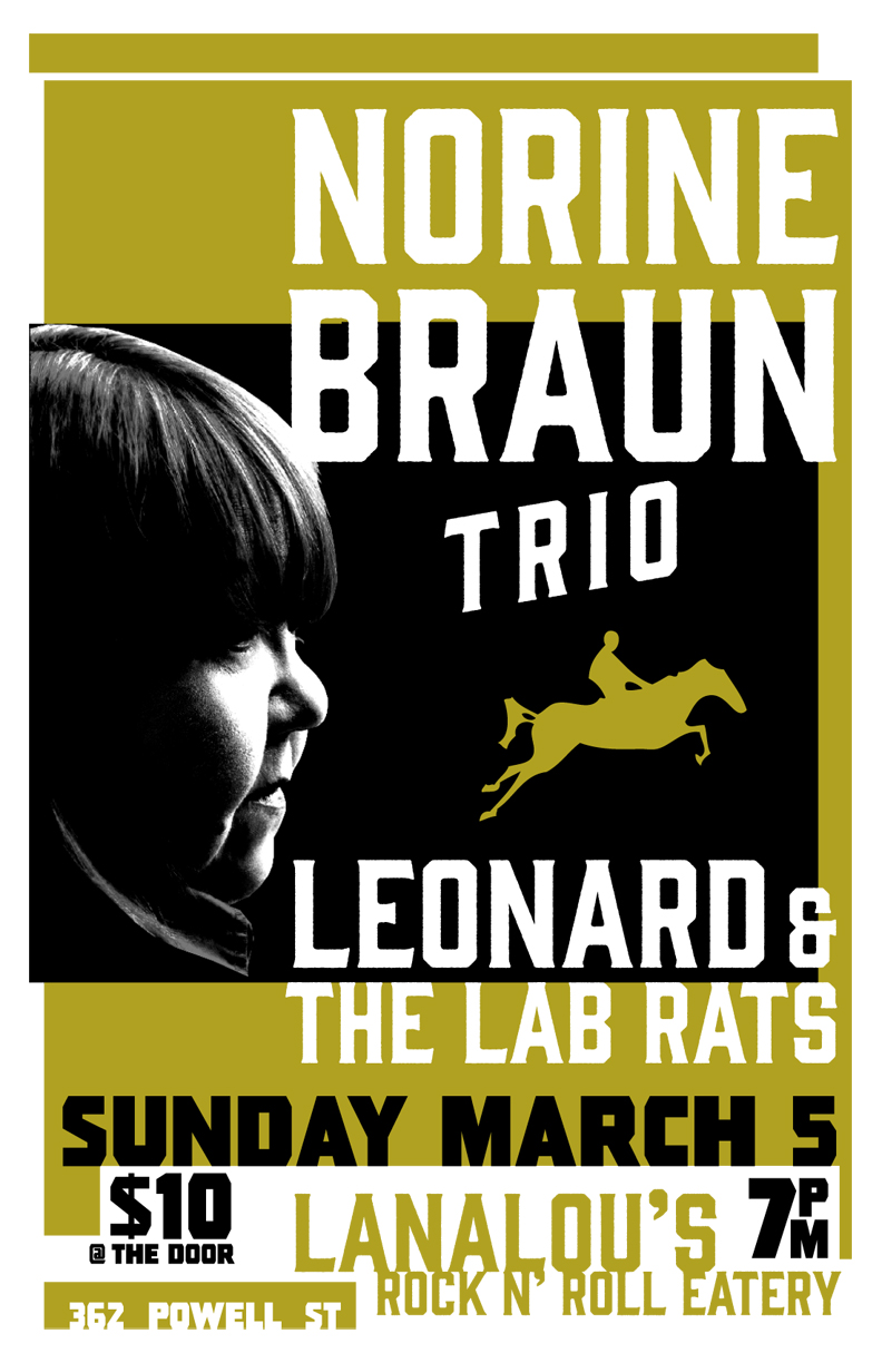Norine Braun Trio, Leonard & the Labrats @ LanaLou's Mar 5 2017 - May 6th @ LanaLou's