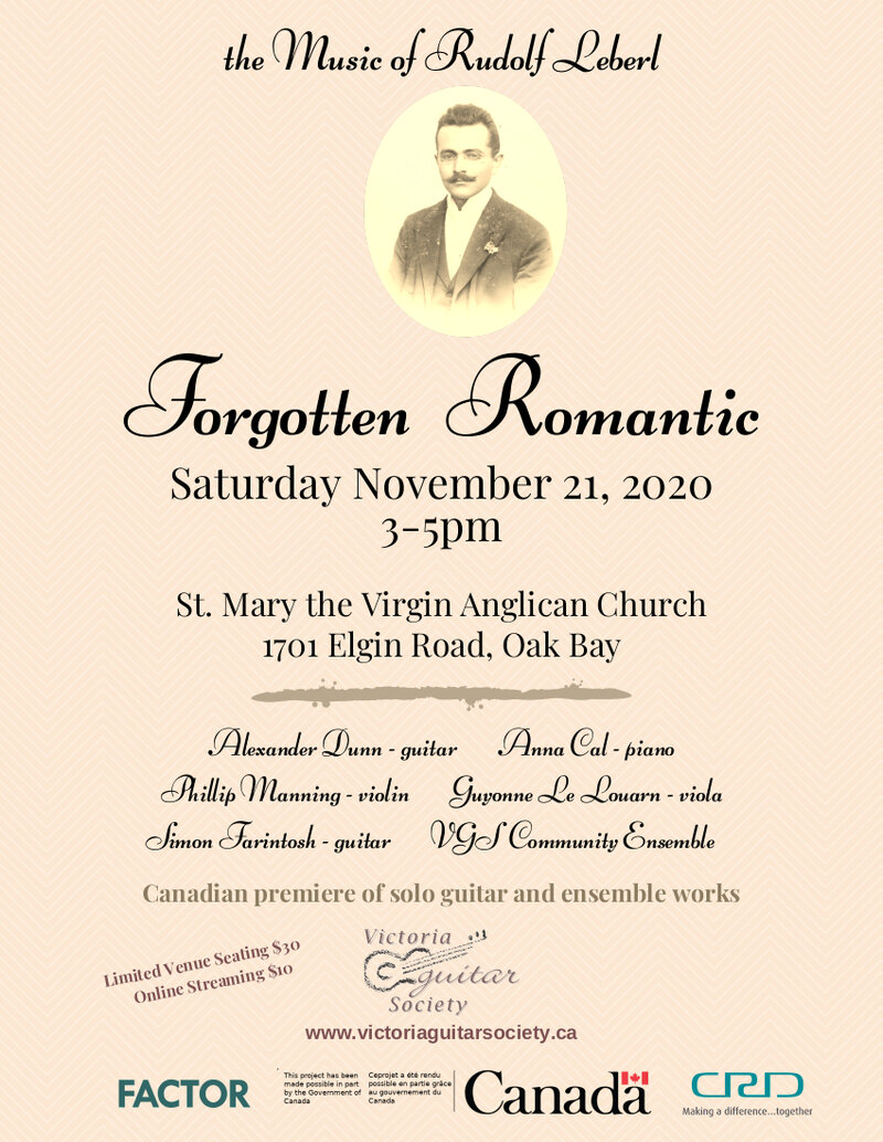 FORGOTTEN ROMANTIC: the Music of Rudolf Leberl: Alexander Dunn, Anna Cal, Phillip Manning, guyonne Le Louarn, Simon Farintosh @ St. Mary's Anglican Church Nov 21 2020 - May 13th @ St. Mary's Anglican Church