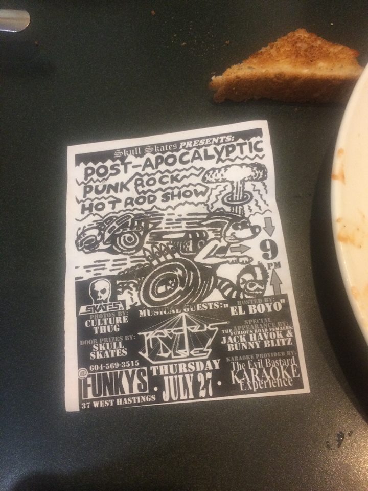 Post-Apocalyptic Punk Rock Hot Rod Show: Art by El Boyo, Photography by Culture Thug, Precious Dudes, Jack Havoc, Bunny Blitz, The Evil Bastard SCARYOKE Experience @ Funky Winker Beans Jul 27 2017 - May 6th @ Funky Winker Beans
