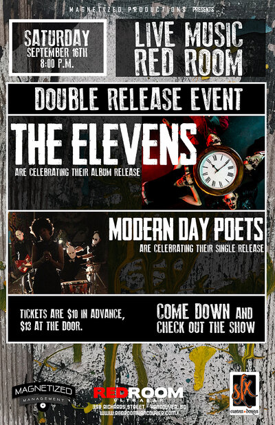 Double CD Release Party: The Elevens , Modern Day Poets @ The Red Room Sep 16 2017 - May 6th @ The Red Room