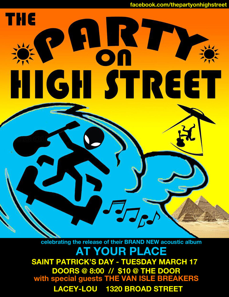 St. Patrick's Day + CD RELEASE: The Party on High Street, The Van Isle Breakers @ Lacey-Lou Tapas Lounge Mar 17 2015 - May 6th @ Lacey-Lou Tapas Lounge