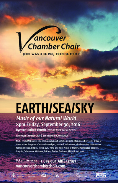 EARTH/SEA/SKY - Music of our Natural World: Vancouver Chamber Choir, Jon Washburn (Conductor) @ Ryerson United Church Sep 30 2016 - May 1st @ Ryerson United Church