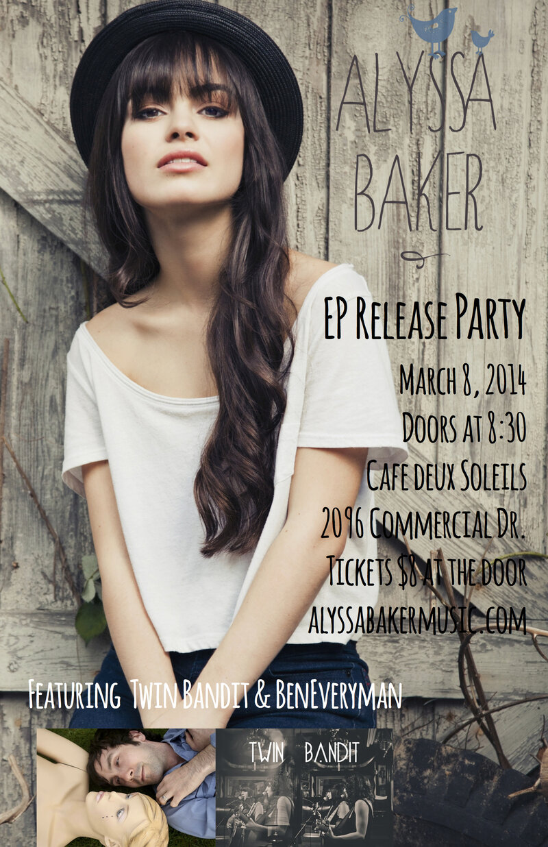 Alyssa Baker, Twin Bandit  , Ben Everyman @ Cafe deux Soleils Mar 8 2014 - May 9th @ Cafe deux Soleils