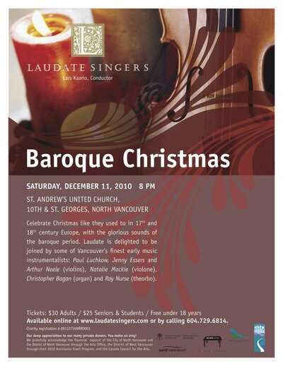 Baroque Christmas with Laudate Singers & Instrumentalists: Laudate Singers @ St Andrews United Church Dec 11 2010 - May 6th @ St Andrews United Church