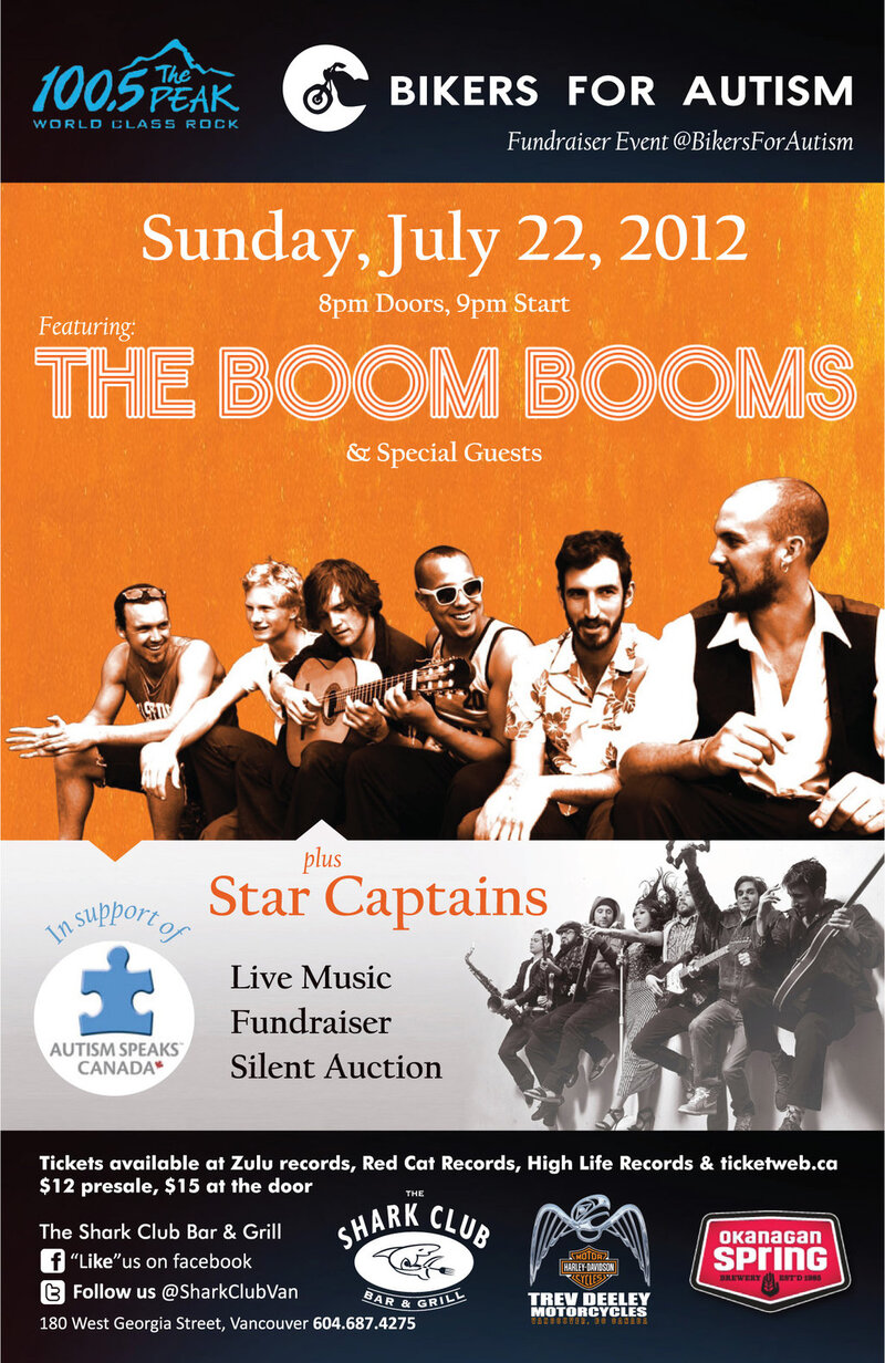 THE BOOM BOOMS "GET UP & LOVE SOMEBODY&rsquo; FOR B.F.A FUNDRAISER EVENT: The Boom Booms, Star Captains @ Shark Club Jul 22 2012 - May 7th @ Shark Club