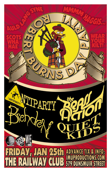 ROBBIE BURNS DAY CELEBRATION!: The Brass Action, Brehdren, Antiparty, Quiet Kids @ Railway Club Jan 25 2013 - May 9th @ Railway Club