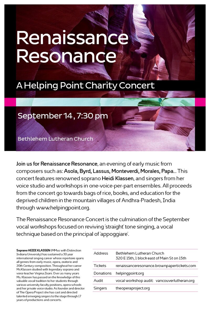 Renaissance Resonance: Heidi Klassen @ Bethlehem Lutheran Church - Sep 14, 2014