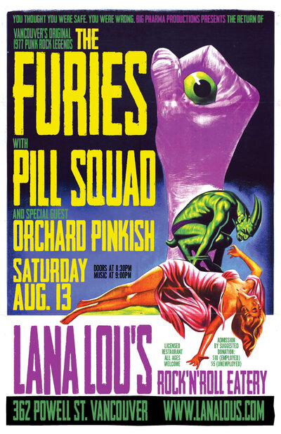 The Furies, Pill Squad, Orchard Pinkish @ LanaLou's Aug 13 2016 - May 7th @ LanaLou's