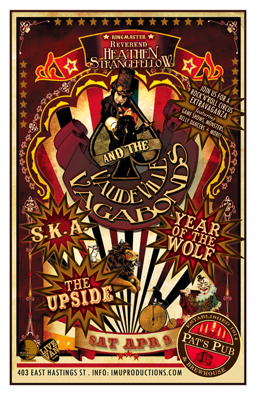 Reverend Heathen StrangeFellow & the VaudeVille Vagabonds, Year of the Wolf, S.K.A, The Upside @ Pat's Pub Apr 9 2016 - May 16th @ Pat's Pub