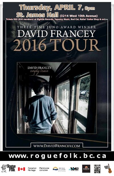 David Francey @ St. James Community Hall Apr 7 2016 - May 6th @ St. James Community Hall