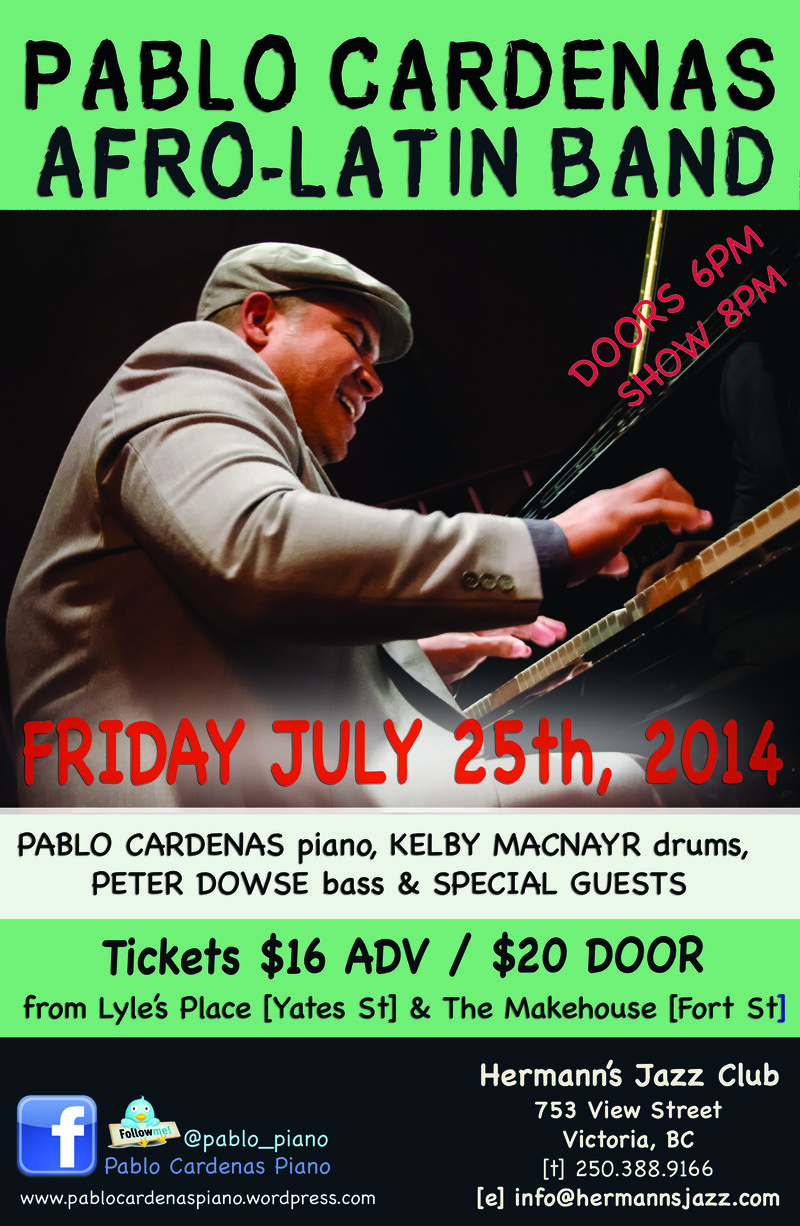 Pablo Cardenas Afro-Latin Band: Pablo Cardenas, Peter Dowse, Nicolas Marquez, Armando Alvarez, Hector Ramos @ Hermann's Jazz Club Jul 25 2014 - May 7th @ Hermann's Jazz Club