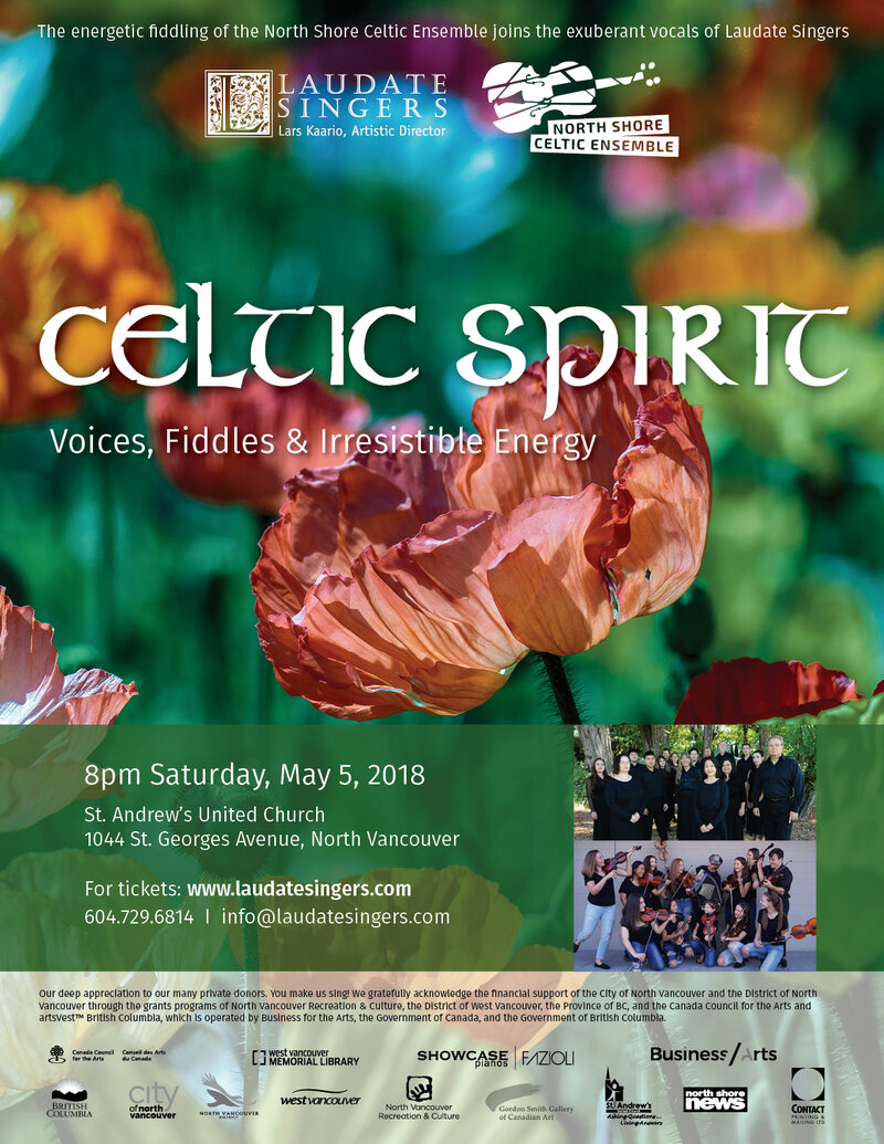 Celtic Spirit ~ Voices, Fiddles & Irresistible Energy: Laudate Singers, North Shore Celtic Ensemble @ St. Andrew's United Church, 1044 St George’s Avenue - May 05, 2018