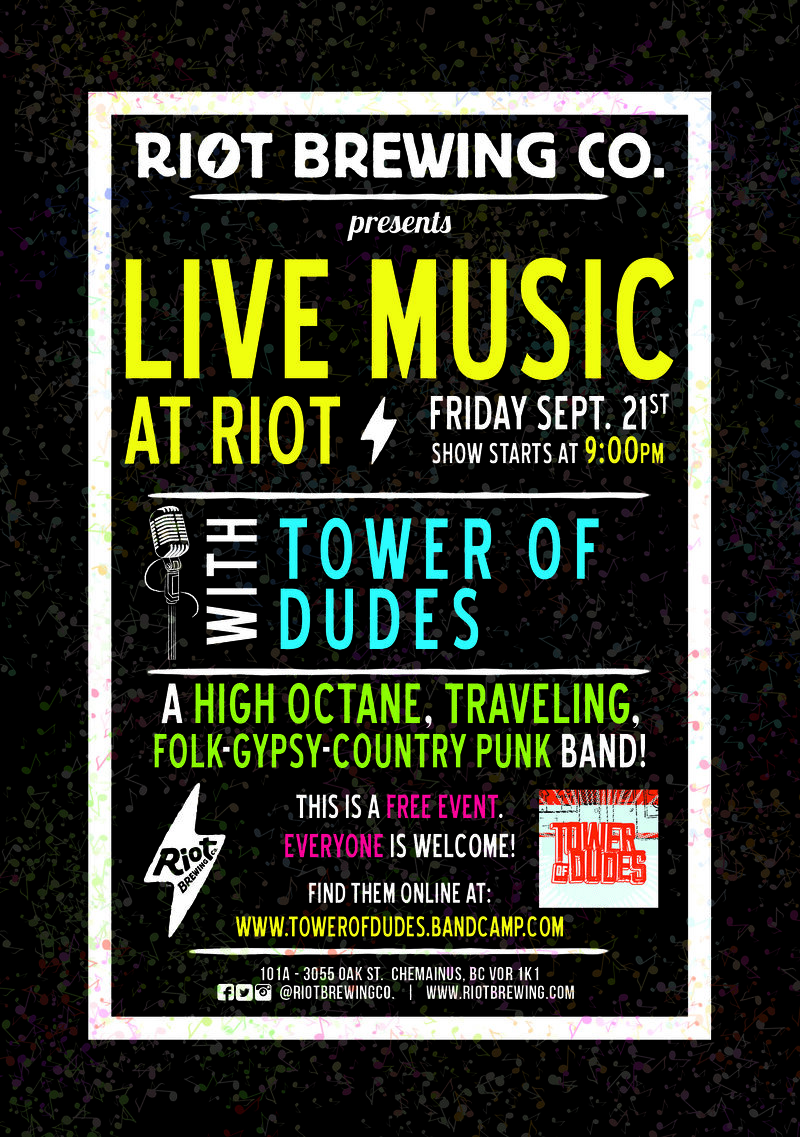 The Tower of Dudes @ Riot Brewing Co. Sep 21 2018 - May 7th @ Riot Brewing Co.