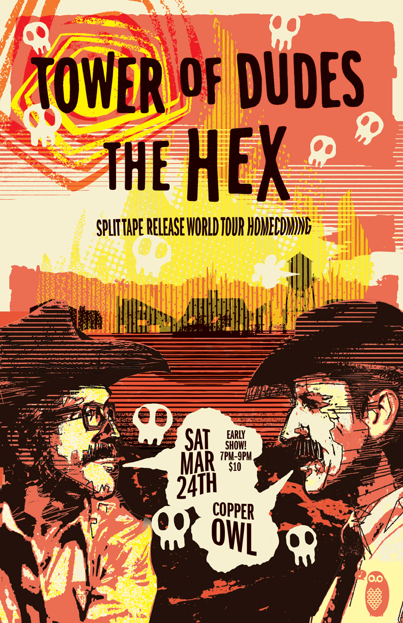 Split Cassette Tape World Tour (homecoming): The Hex, The Tower of Dudes @ Copper Owl Mar 24 2018 - May 7th @ Copper Owl
