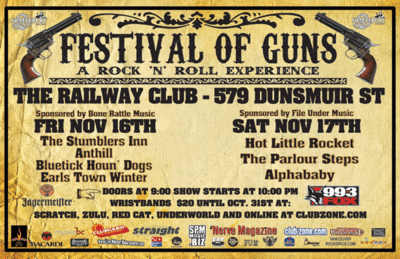 FESTIVAL OF GUNS: The Stumblers Inn, Anthill, JJ Blood & The Blue Tick Houn' Dogs, Earlstown Winter @ Railway Club - Nov 16, 2007