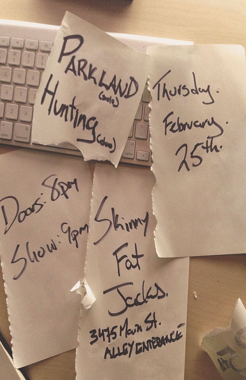 Parkland  (solo), Hunting (duo) @ Skinny Fat Jack's Feb 25 2016 - May 6th @ Skinny Fat Jack's