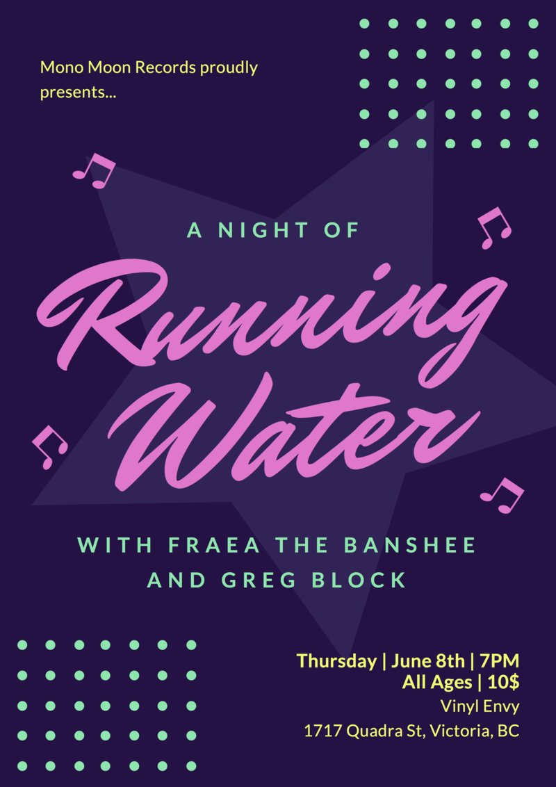 runningWater, FRAEA THE BANSHEE, Greg Block @ Vinyl Envy Jun 8 2017 - Jun 12th @ Vinyl Envy