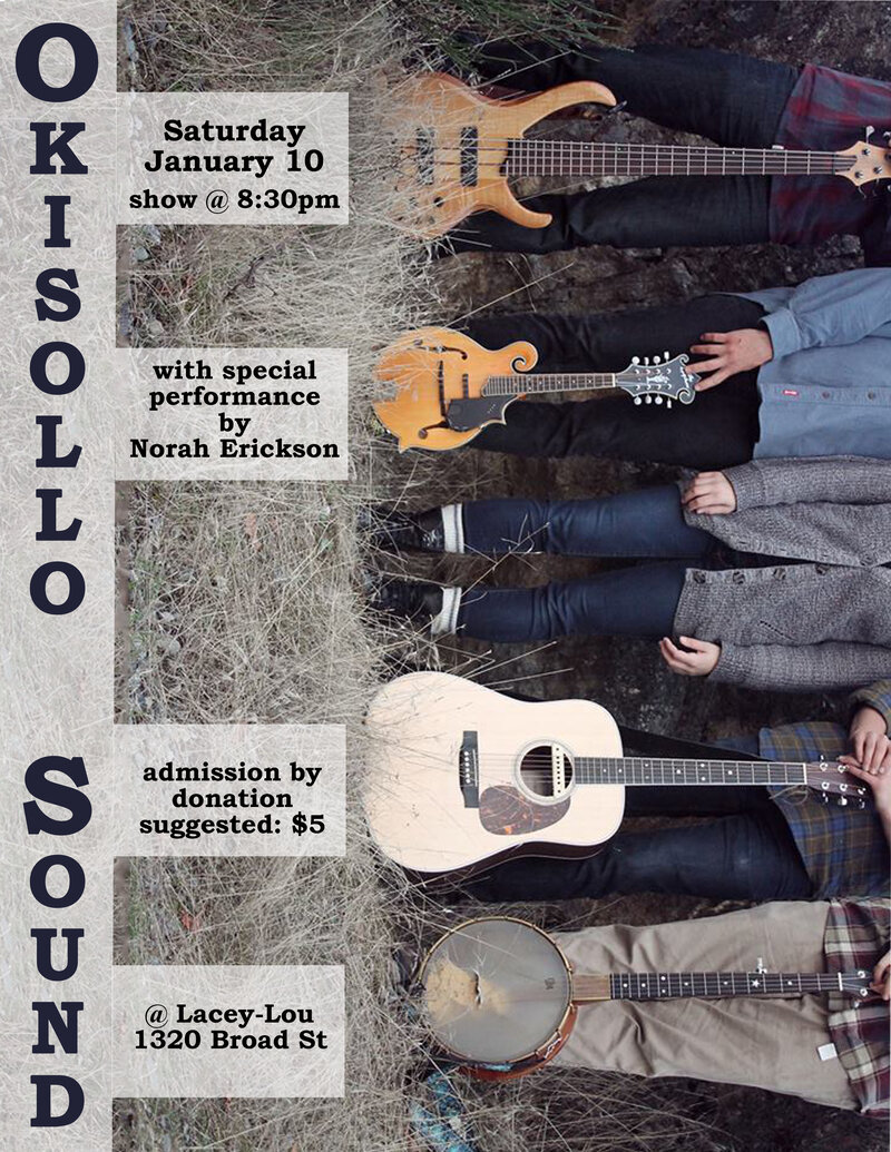 Foot-stompin' Folk Night!: Okisollo Sound, Norah Erickson @ Lacey-Lou Tapas Lounge Jan 10 2015 - Jun 5th @ Lacey-Lou Tapas Lounge