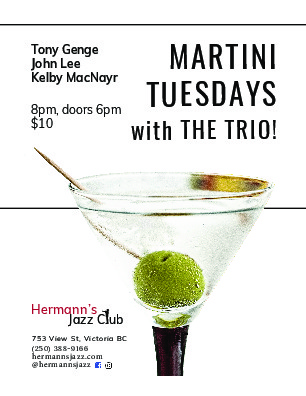 Martini Tuesdays with THE TRIO!: Tony Genge John Lee Kelby MacNayr @ Hermann's Jazz Club Apr 3 2018 - Jun 5th @ Hermann's Jazz Club