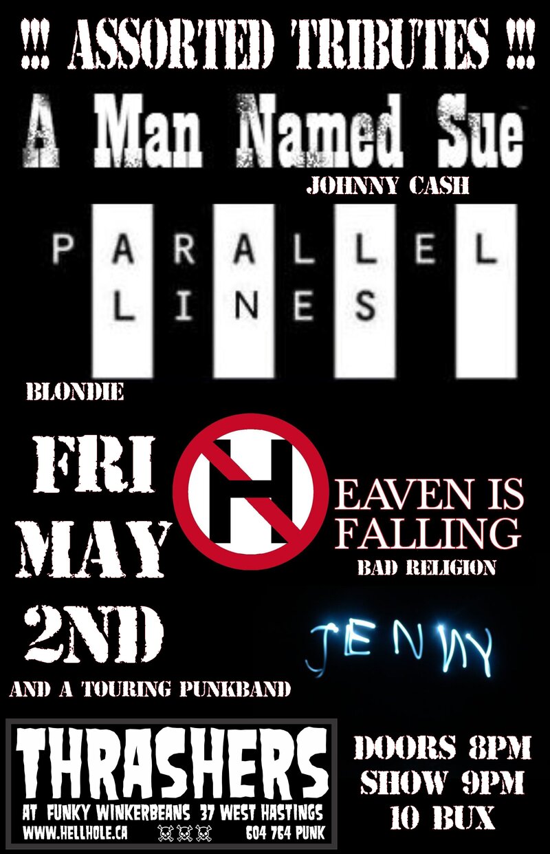 A Man Named Sue, Parallel Lines, Heaven is Falling, Jenny @ Funky Winker Beans May 2 2014 - May 7th @ Funky Winker Beans