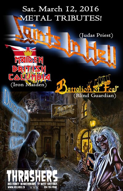 HEAVY TRIBUTES~~: Saints In Hell, Maiden BC , Battallion of Fear @ Funky Winker Beans Mar 12 2016 - May 9th @ Funky Winker Beans