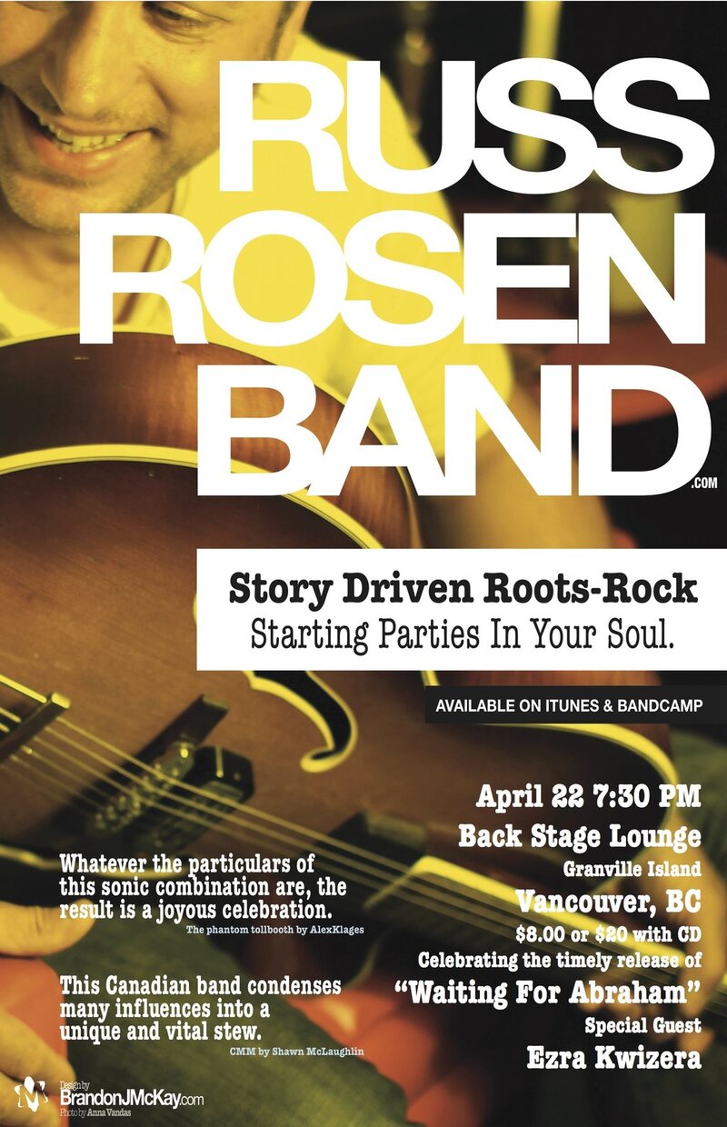 New Music Release Concert: Russ Rosen Band, Ezra Kwizera @ Backstage Lounge Apr 22 2012 - Jun 16th @ Backstage Lounge