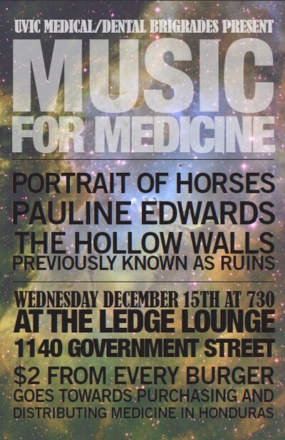 Music For Medicine: Portraits of Horses, Pauline Edwards, The Hollow Walls @ The Ledge Lounge, 1140 Government St Dec 15 2010 - May 6th @ The Ledge Lounge, 1140 Government St