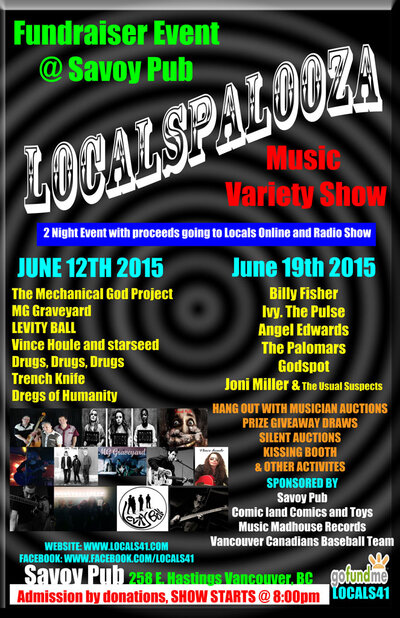 LocalsPalooza Fundraiser Music Variety Show Part 2: Angel Edwards, Billy Fisher, The Godspot, Joni Miller and The Usual Suspects, Ivy. The Pulse, The Palomars @ Savoy Pub Jun 19 2015 - May 14th @ Savoy Pub