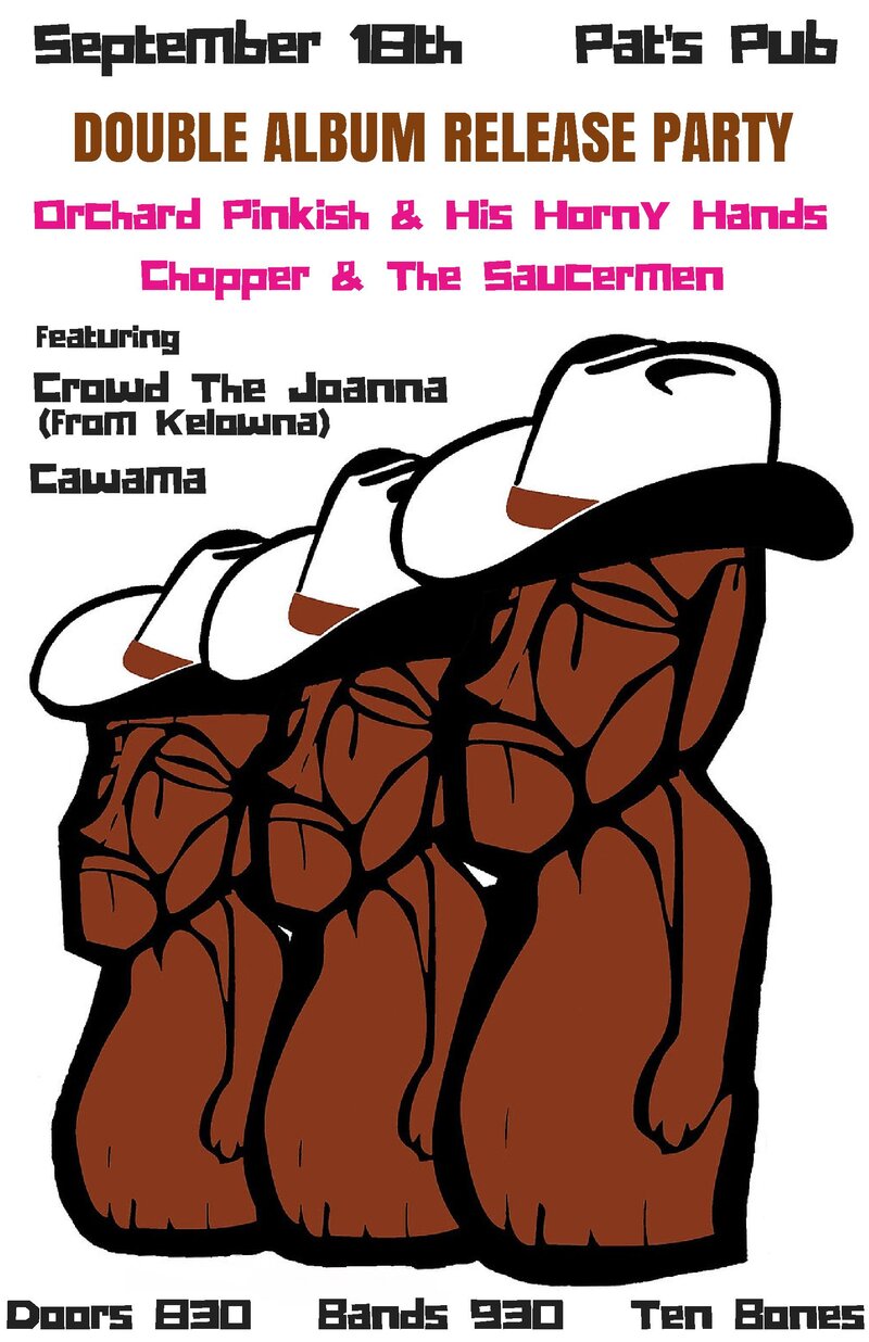 Orchard Pinkish and his Horny Hands, Chopper and the Saucermen, Crowd The Joanna, Cawama @ Pat's Pub Sep 18 2015 - May 7th @ Pat's Pub