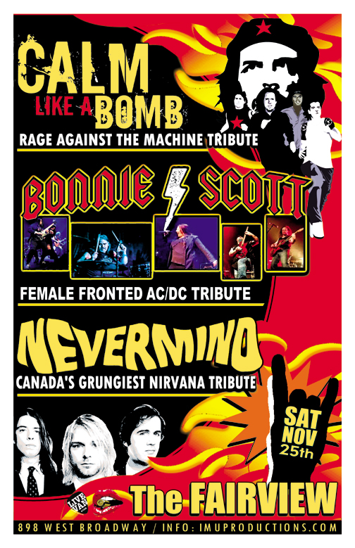 Rage Against The Machine, Nirvana & AC/DC tributes: Calm Like A Bomb, Nevermind, BONNIE SCOTT @ Fairview Pub Nov 25 2017 - May 6th @ Fairview Pub