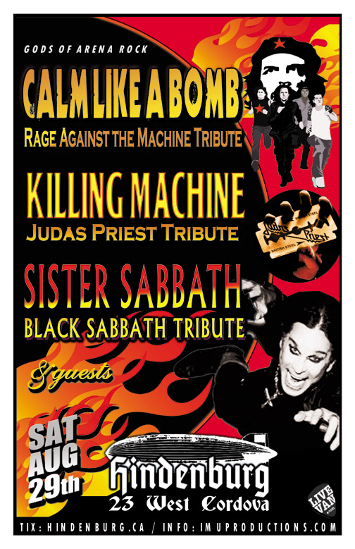 GODS OF ARENA ROCK SERIES: Calm Like A Bomb, Killing Machine, Sister Sabbath @ The Hindenburg Aug 29 2015 - May 28th @ The Hindenburg
