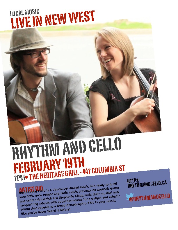 Rhythm and Cello @ The Heritage Grill Feb 19 2014 - May 6th @ The Heritage Grill